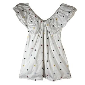 Day + Moon Women's White Floral Embroidered Puff Sleeve Mini Dress Sz S Ditzy